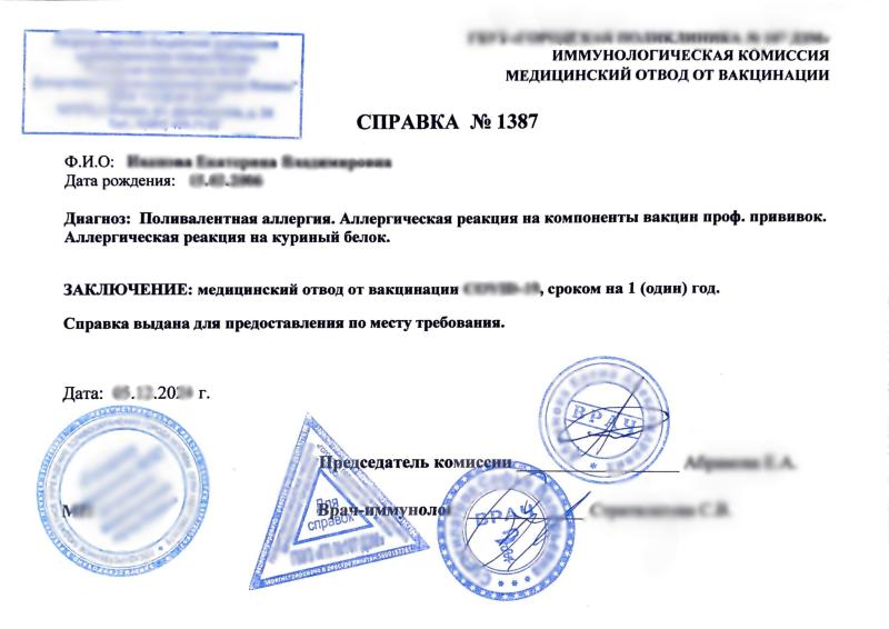 Медицинский отвод от прививок