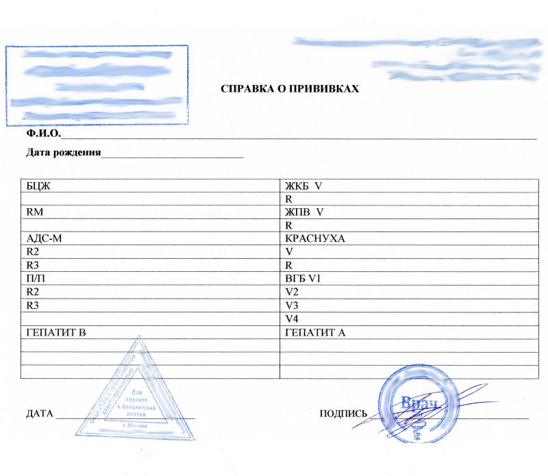 Выписка о прививках Паротит