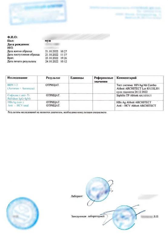 Анализ (сертификат) на ВИЧ 